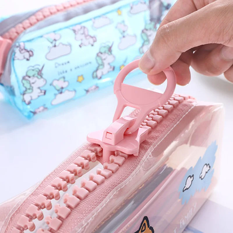 Креативный чехол для карандашей с большой молнией Kawaii, Большая вместительная сумка для карандашей из ПВХ, прозрачная коробка для карандашей kawaii, школьные канцелярские принадлежности