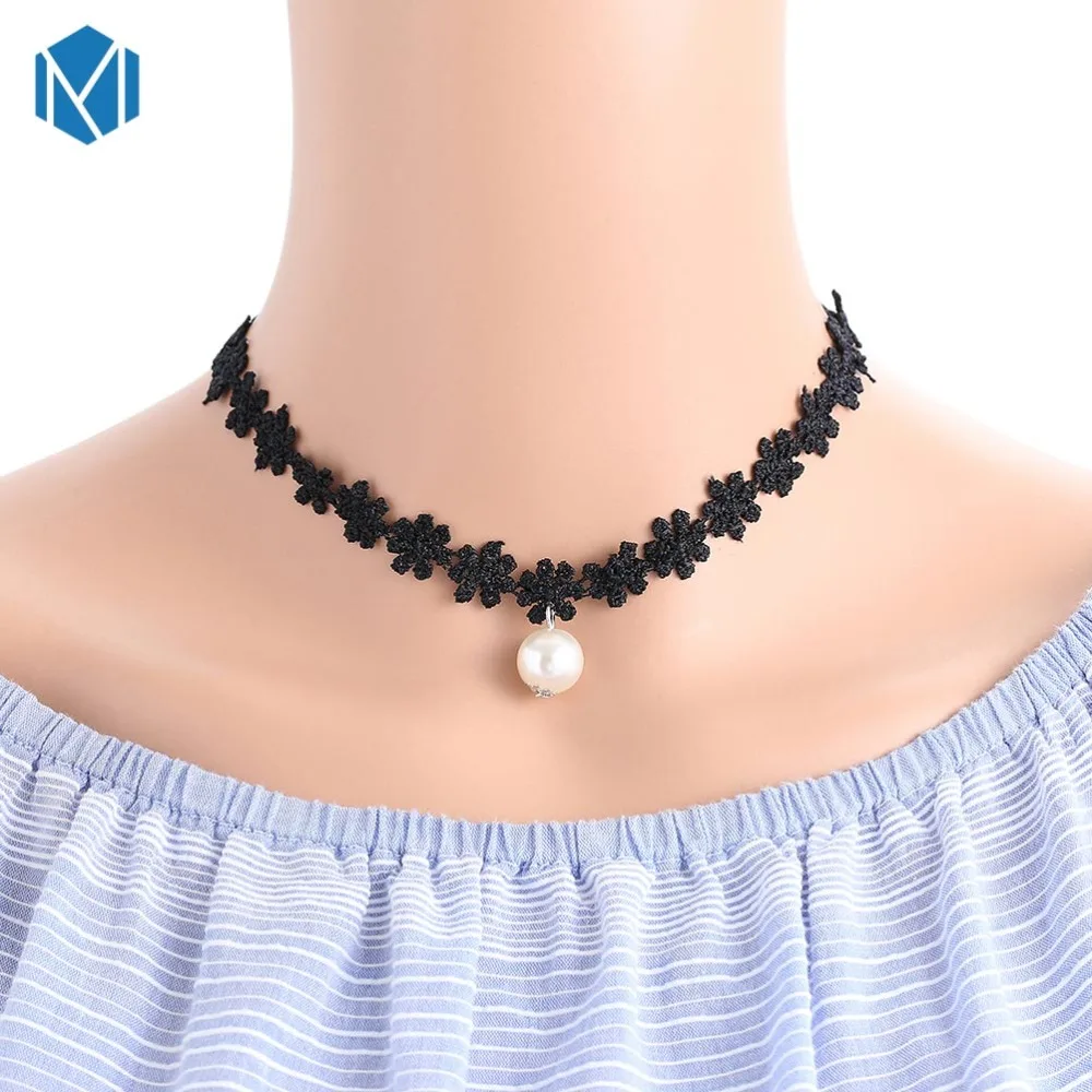 MISM New 4 Pcs/Set Crystal Choker Pearl Necklace Women Retro Collier Femme Velvet Layered Black Lace Jewelry Lady Kolye | Украшения и