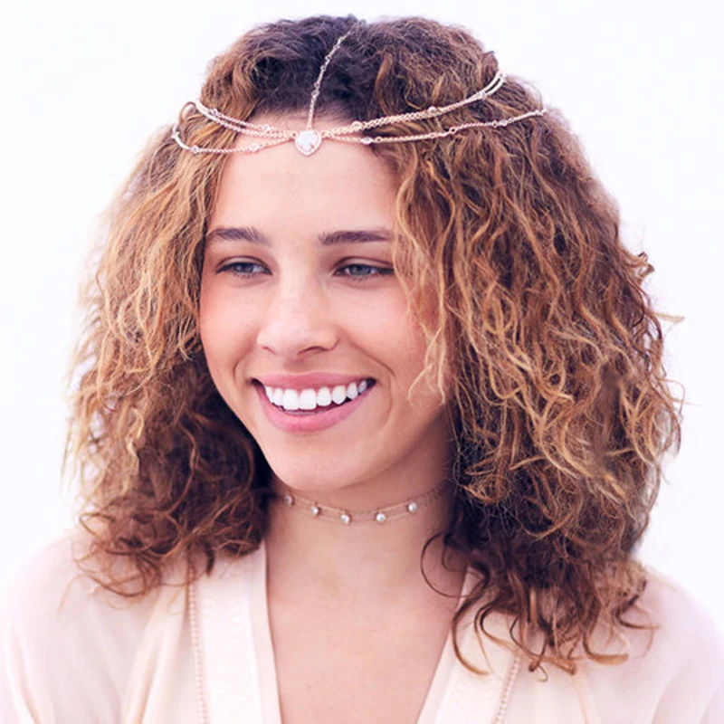 Этнический стиль розовое золото цвет многослойная цепочка украшения для волос