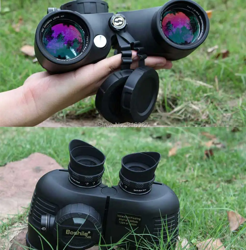 Военный бинокль Boshile 7X50, морской бинокль, дальномер, компас, HD телескоп, водонепроницаемый, азот, темно-синий, бинокуло, профессиональный, 4 цвета