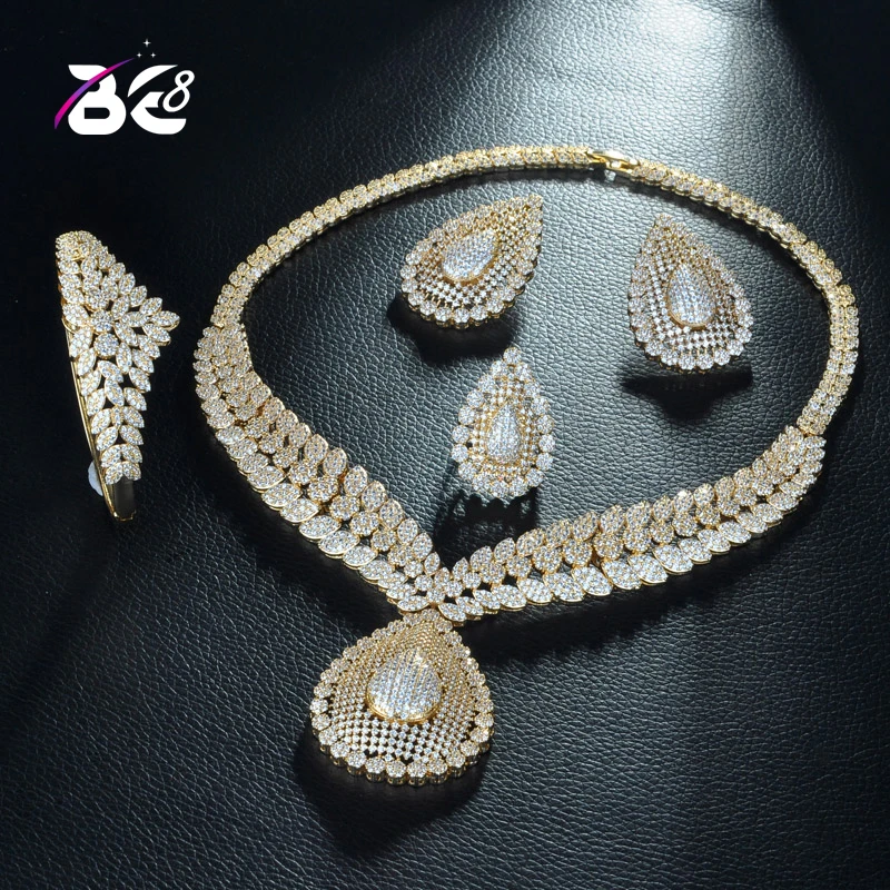 Be 8 Новое поступление AAA кубический цирконий ожерелье серьги набор элегантный 4 шт набор украшений для женщин африканские бусы Ювелирные наб...