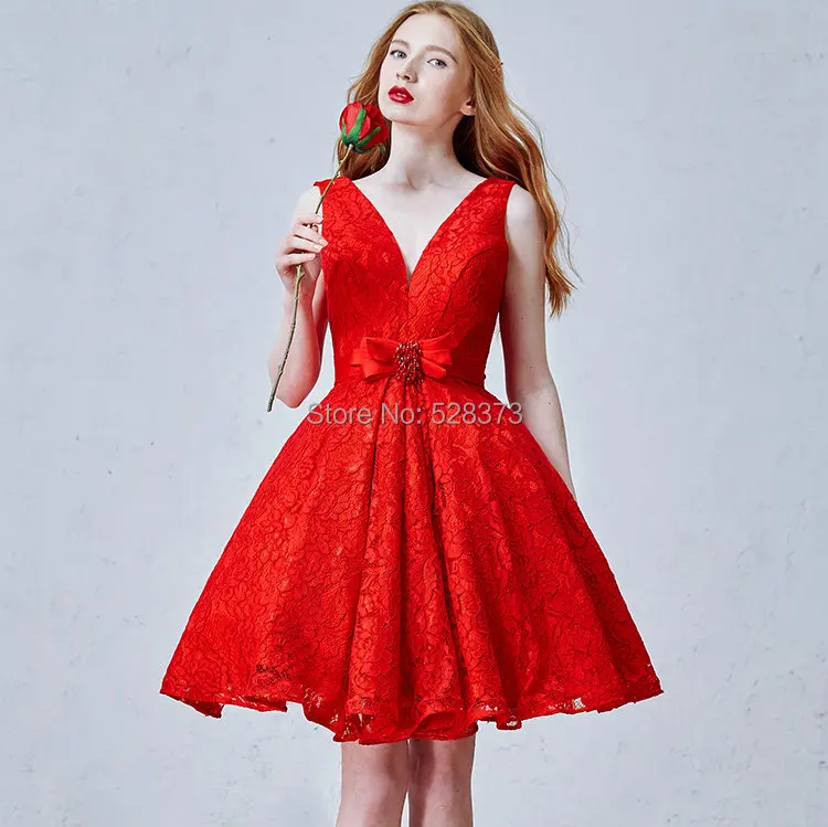 

YNQNFS YEC3 шикарное красное Пышное Короткое мини платье с открытой спиной Вечерние жевное вечернее платье подружки невесты реальные фотографии