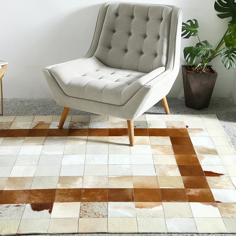 European Style Simple Carpets Living Room Bedroom Tea Table Rugs Cowhide Manual Stitching Carpet Luxurious Large Rug | Дом и сад