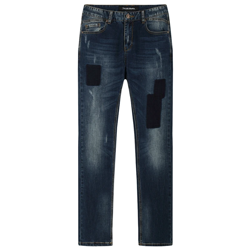 2019 новые осенние мужские модные джинсовые штаны с заплатками синяя брендовая