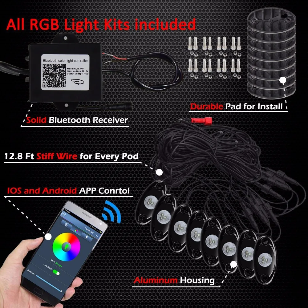 2018 8 подсветки разноцветный RGB светодиодный светильник с Bluetooth-контроллером