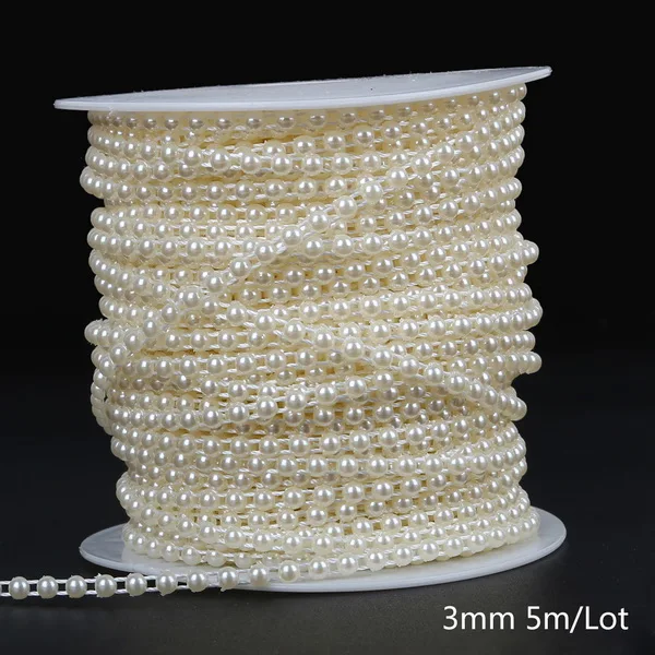 Size 3mm 5m ABS Имитация Бусины слоновая кость, жемчуг, линия цепи, шнур, нить, отделка для DIY, Свадебная вечеринка, украшения и ювелирные изделия, аксессуары для рукоделия - Цвет: Size 3mm 5m