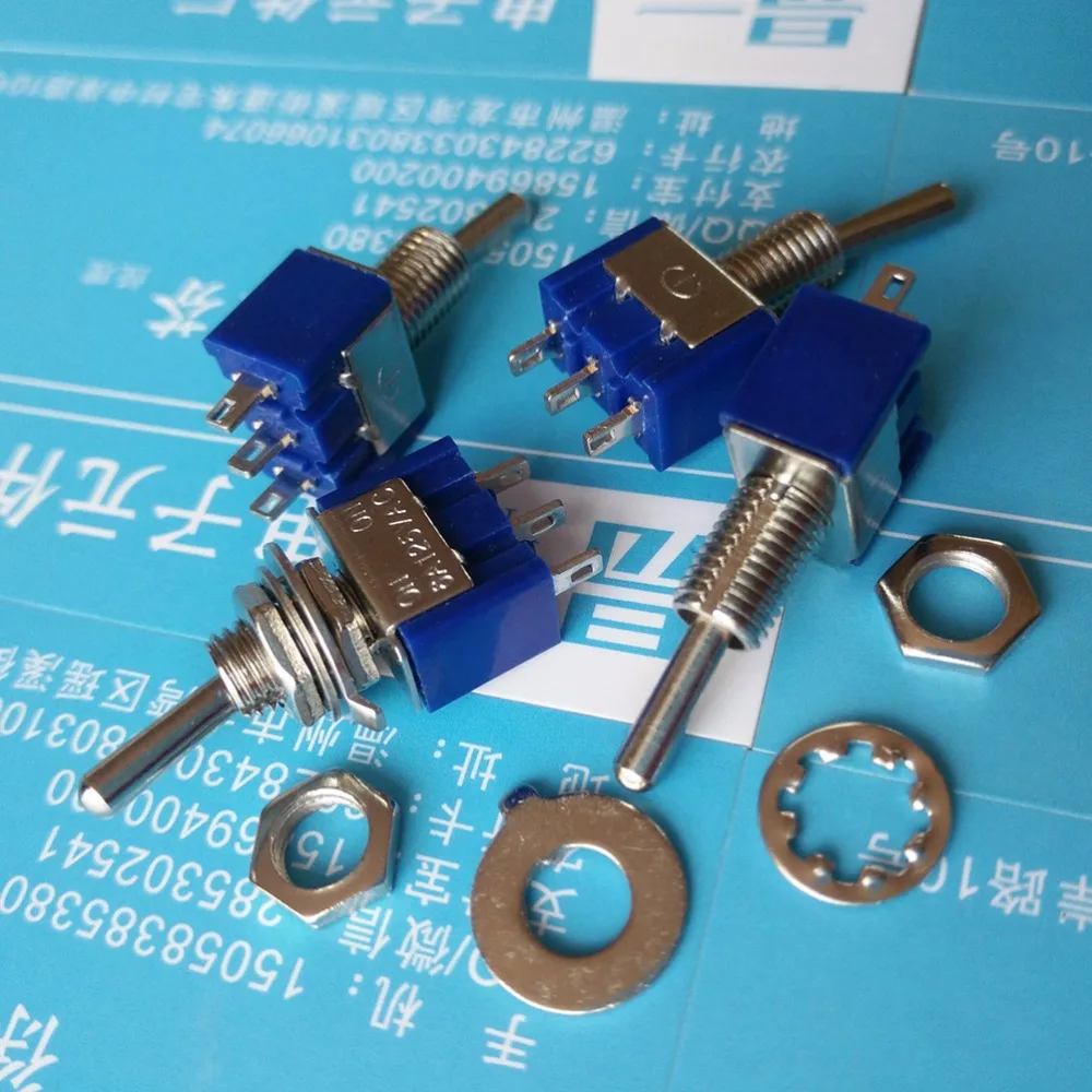 

Wholesale 10pcs/lot Mini MTS-102 3-Pin SPDT ON-ON 6A 125VAC Toggle Switches