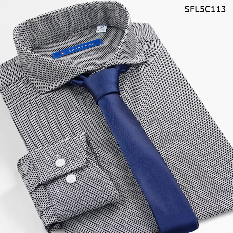 SFL5C113 gray Smart Five, нарядные рубашки с длинным рукавом, облегающие хлопковые клетчатые рубашки для мужчин, лето-осень, деловая офисная Высококачественная Мужская рубашка - Цвет: SFL5C113 gray