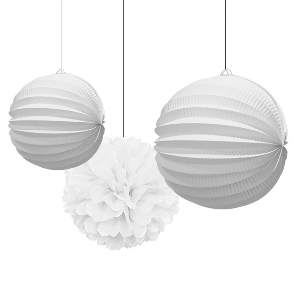 4 шт. гигантский белый Висячие украшения набор гофрированный фонарь помпоны для