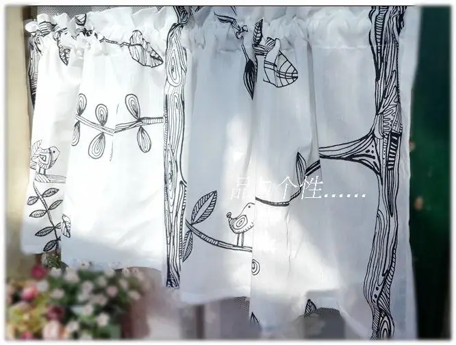 

Free shipping mesh elegant Tree Bird coffee curtain kitchen curtains for living room bedroom 130*45/650cm