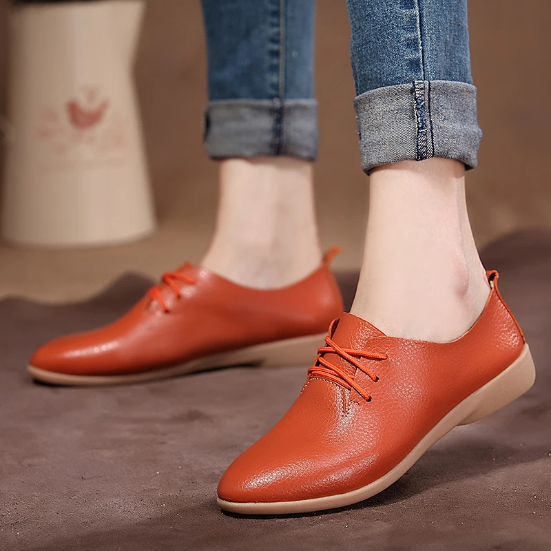 Women Flats Shoes Leather Slip On Ladies Shallow Moccasins Casual Female Spring Loafer Size35-42 | Обувь