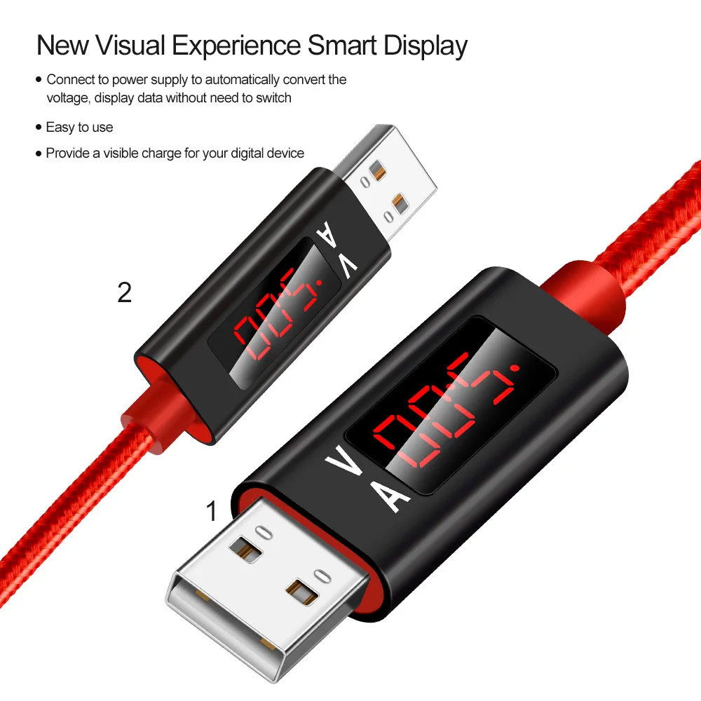 OLAF Micro USB кабель для зарядки данных светодиодный цифровой дисплей напряжения и тока 3A Быстрая зарядка Android USB кабель для samsung Xiaomi