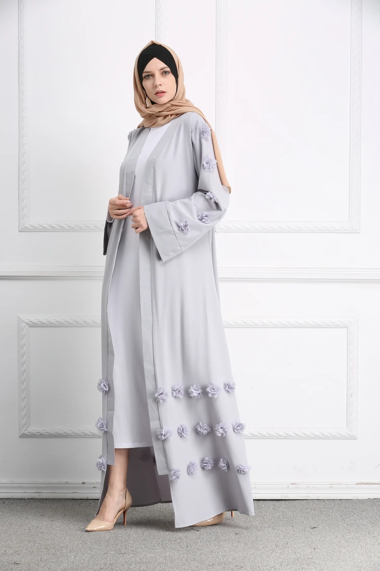 Женский кардиган с аппликацией Abaya серый белый черный мусульманский длинный