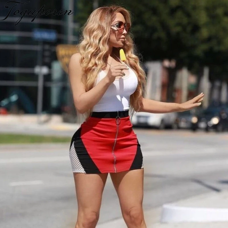 Women Sexy Zipper Patchwork Skirt High Waist A Line Package Hip Lady 2018 Summer Mini Skirts | Женская одежда