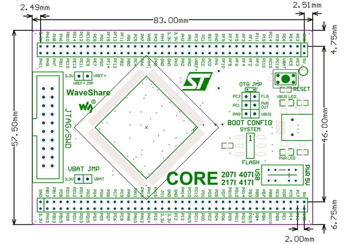 

5pcs/lot STM32 Board Core407I STM32F407IGT6 STM32F407 ARM Cortex-M4 STM32 Development Core Board with Full IOs