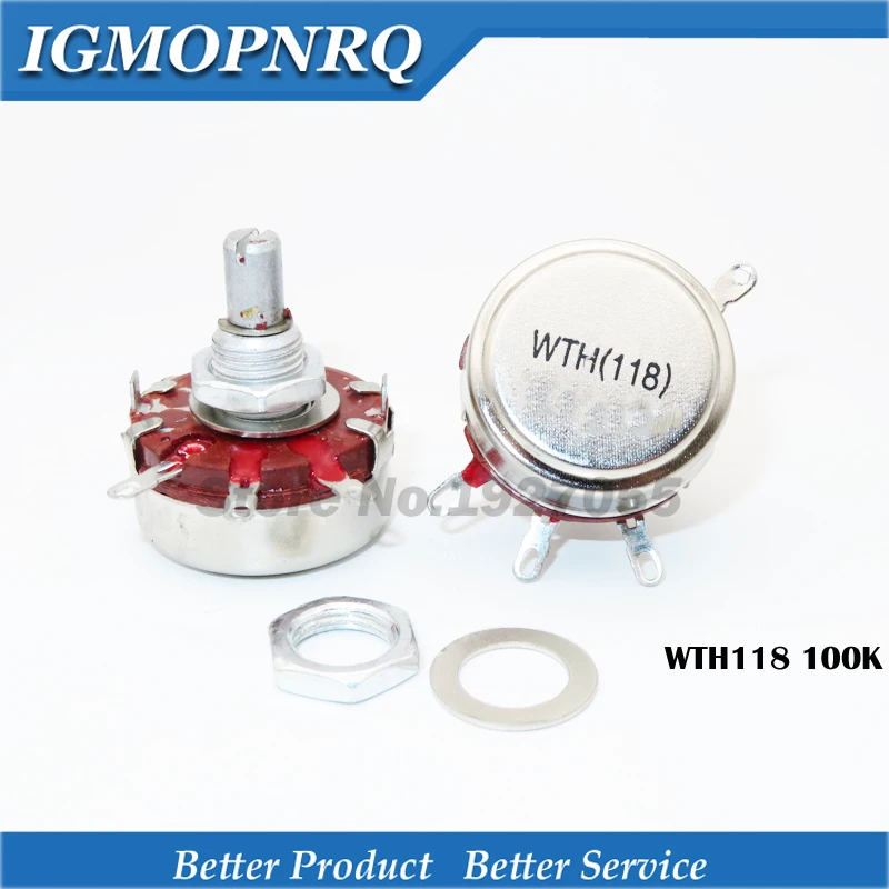 

5PCS WTH118 2W 1A 100K Potentiometer ohm 2W WTH118-2W Round Shaft Carbon Rotary Taper Potentiometer NEW