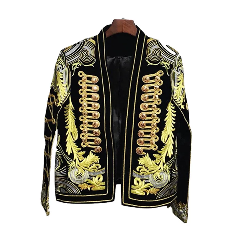 

M-2XL Men blazer black golden embroidery coat Jacket blazer Male prom Singer Slim high quality Stage Costume Plus Size