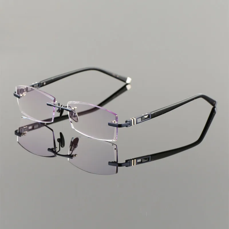 Navy 167 Lenses Титан сплава очки Для мужчин без оправы рецепту для чтения близорукости фотохромные С кристалалми и стразами очки без оправы Spectacle258105 - Цвет оправы: Navy 167 Lenses