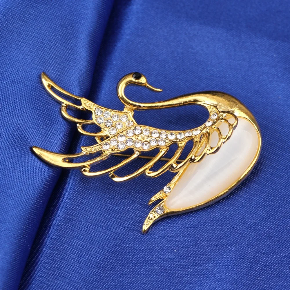 WEVENI Rhinestone Alloy Swan Brooch For Women Brooches Pin Collar Scarf Decoration New Fashion Animal Jewelry Accessories | Украшения и