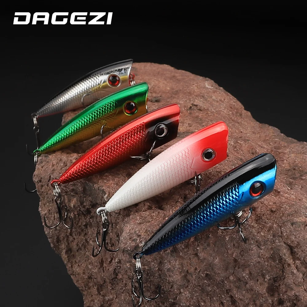 

DAGEZI Popper Lure 5 colors available 6.4cm 6.6g fishing lure with 6# hooks fishing tackle Artificial bait Top Water Hard Bait