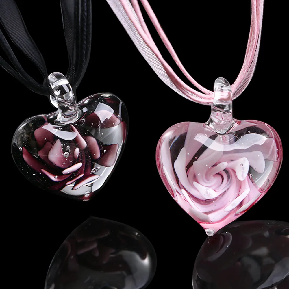 

Creative Delicate Murano Glass Flower Neckalce Women Romantic Heart Pendant Chain Choker Necklace Girls Jewelry Gift