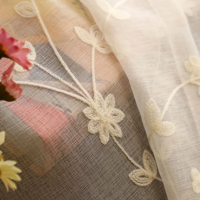 

HTEXQ Ready Made Custom Flower Floral Voile Sheer Tulle Curtains for Living Room Bedroom Kitchen Door Window Home Decor