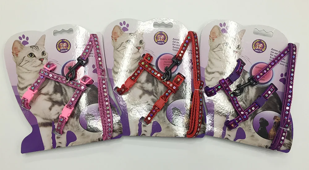 

120 pcs/lot Cat Harness And Leash Hot Sale Nylon Animals Adjustable Pet Traction Harness Belt Cat Kitten Halter Collor