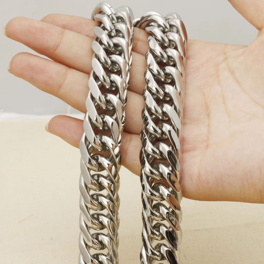 

Цепочка мужская из нержавеющей стали серебристого цвета, колоссальный кубинский панцирный плетёный браслет, ювелирное изделие в стиле пан...