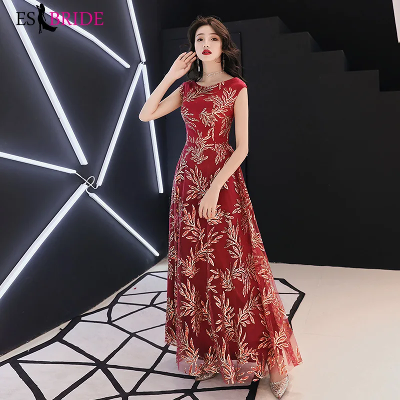 Fashion Prom Dresses Red Formal Evening Dress Gold Printing Party for Women Elegant 2019 Vestidos ES1561 | Свадьбы и торжества