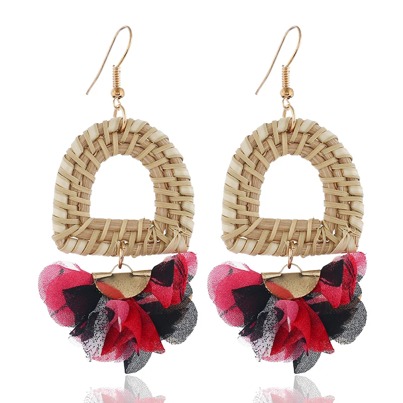 Модные Простые индивидуальные вязаные полые геометрические серьги из ротанга