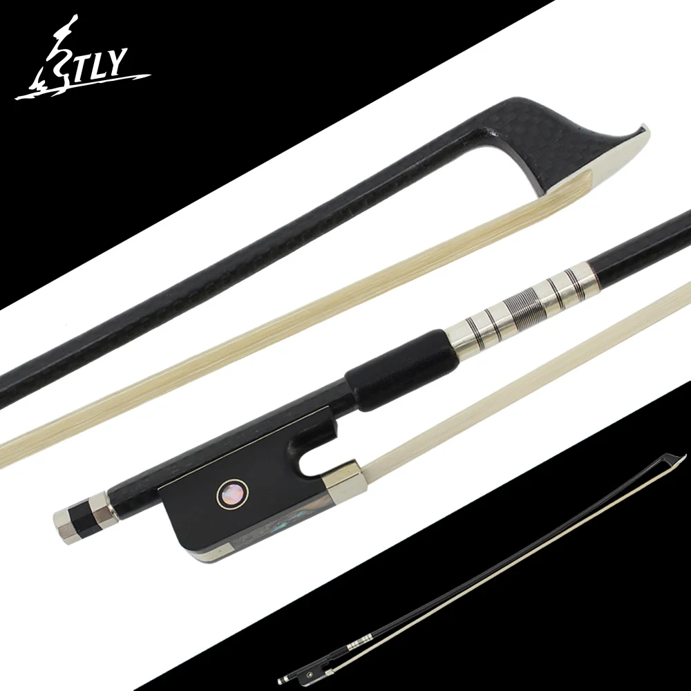 Hot Factory Store Black Plaid Carbon Fiber Cello Bow 4/4 Fisheye inlayed Ebony Frog w/ Colored Shell White Horsehair Cello Parts