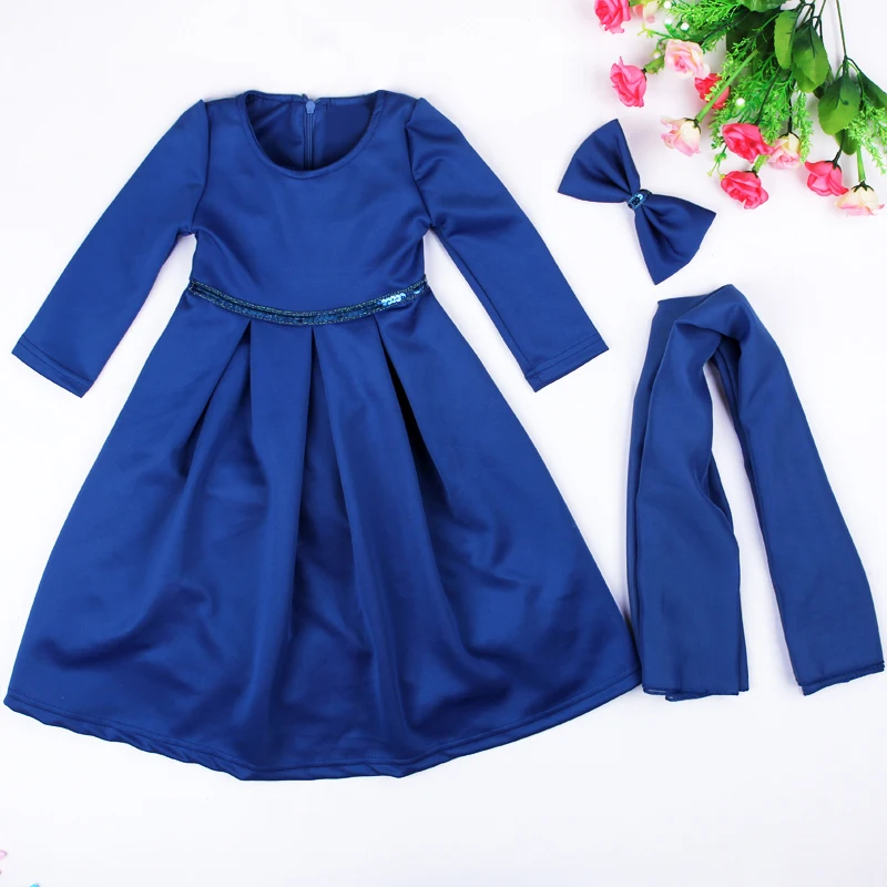 Детское платье с длинным рукавом бантом и зажимами | Мать ребенок