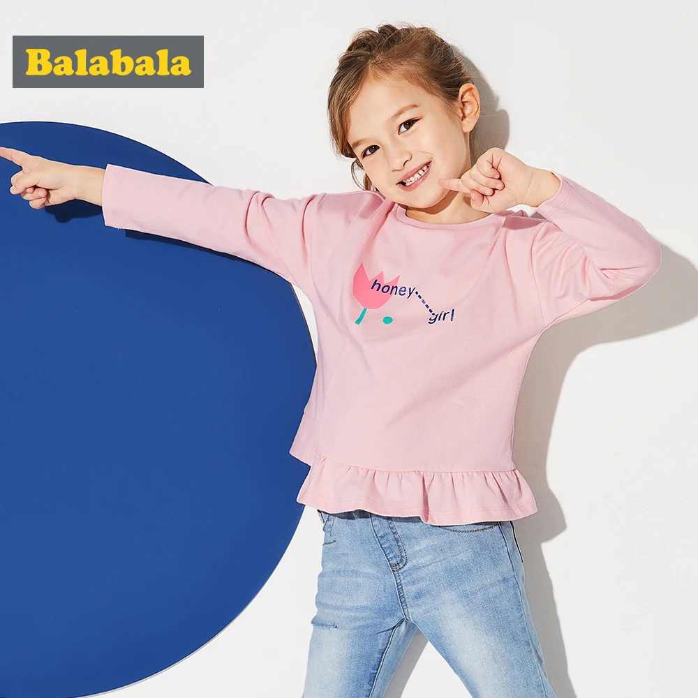 Balabala/100% хлопковая рубашка с принтом и оборкой для маленьких девочек детская