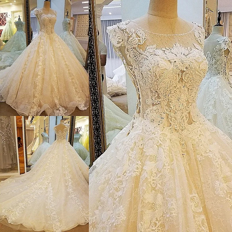 Vestidos De Noiva Lace Wedding Dresses 2017 New Sleeveless Scoop Neck Appliques Ribbon Ball Gown Robe Mariage Bridal Dress | Свадьбы и