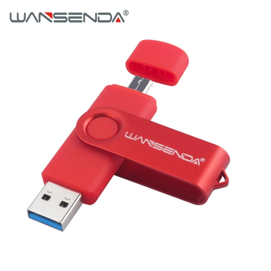 WANSENDA Usb 3,0, USB флеш-накопитель, высокоскоростной OTG флеш-накопитель, 16 ГБ, 32 ГБ, 64 ГБ, 128 ГБ, 256 ГБ, флешка, 2 в 1, микро USB флешка, двойной USB - Цвет: Красный