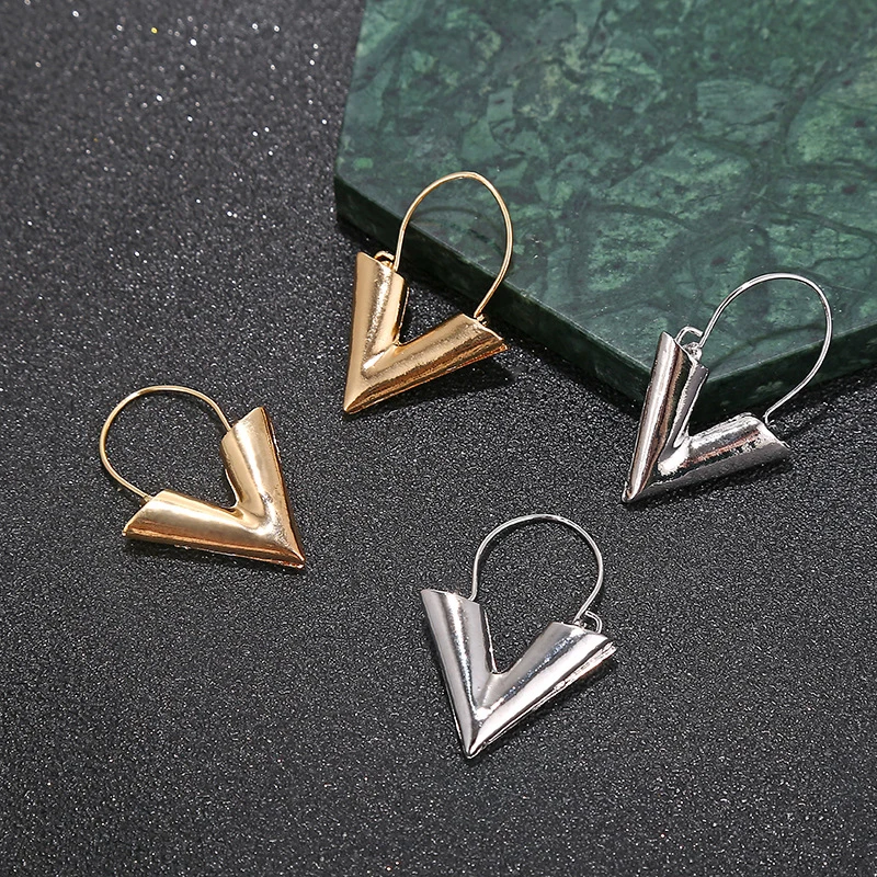 Винтажные женские серьги в форме V модные золотые серебряные цветные с буквенным