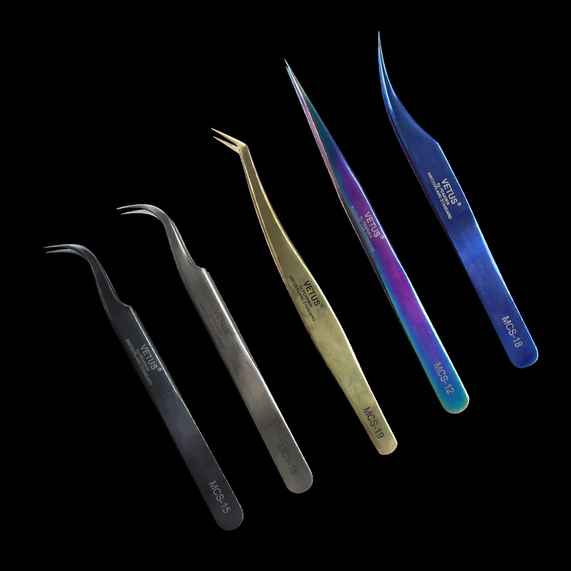MCS Пинцет для наращивания ресниц из нержавеющей стали прямые изогнутые ресницы