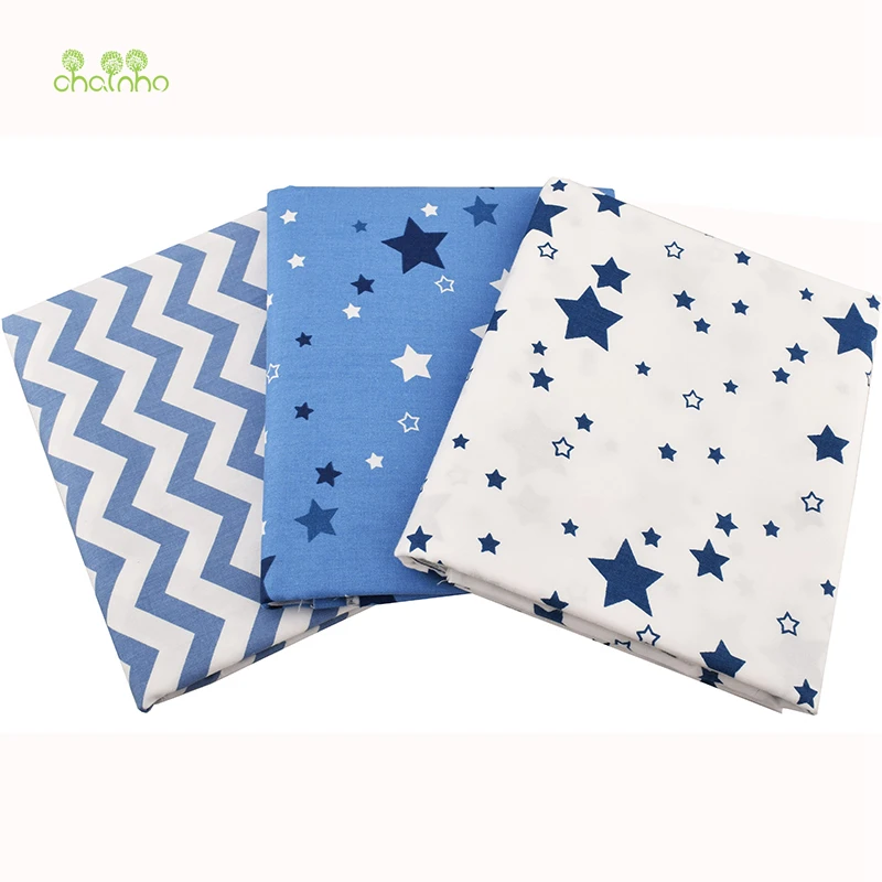 

Chainho 3pcs/Lot,Twill Cotton Fabric,Blue Star Patchwork Cloth,DIY Sewing Quilting Fat Quarters Material For Baby & Children