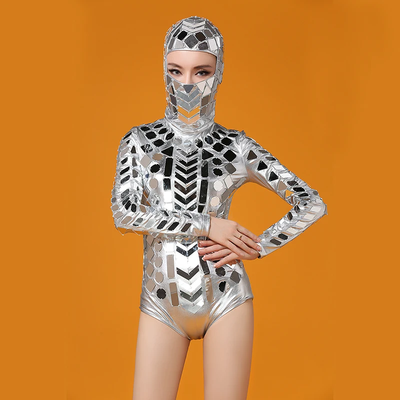 Женское серебряное боди с зеркалом костюм для танцев одежда вечерние Женский