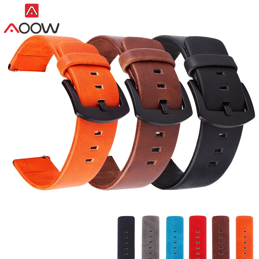 

18mm 20mm 22mm 24mm Leather Watchband for Samsung Galaxy Watch 42mm 46mm Active 2 Bracelet Wrist Band Strap for Gear S3 S2