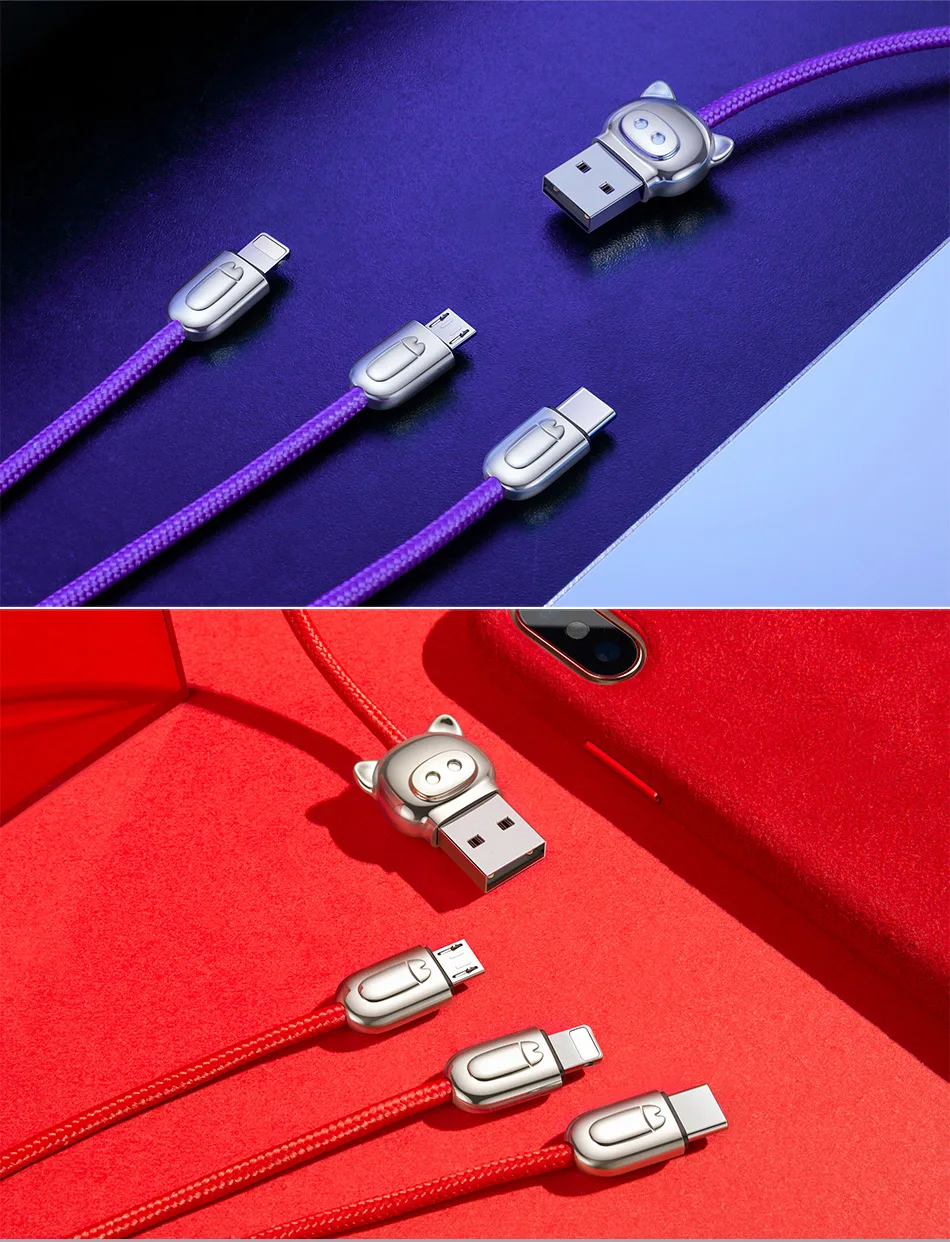 Baseus 3.5A 3 в 1 USB кабель для iPhone Xs Max Xr X Быстрая зарядка usb type C type-c кабель Micro USB кабель мобильного телефона зарядное устройство