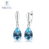 tbjwater drop 13ct genuine sky blue topaz concave cut good clasp earrings pure 925 sterling silver fine jewelry for women gift