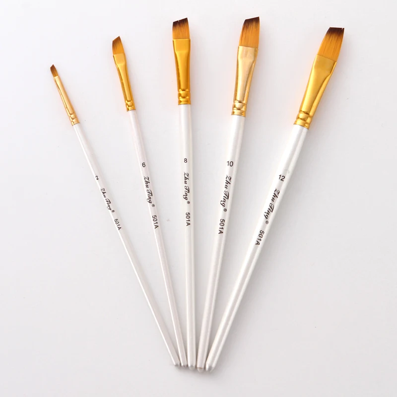 White Painting Brushes Set Nylon Hair Artist Oil Painting Brush for Watercolor Acrylic Drawing School Student Art Supplies 5Pcs