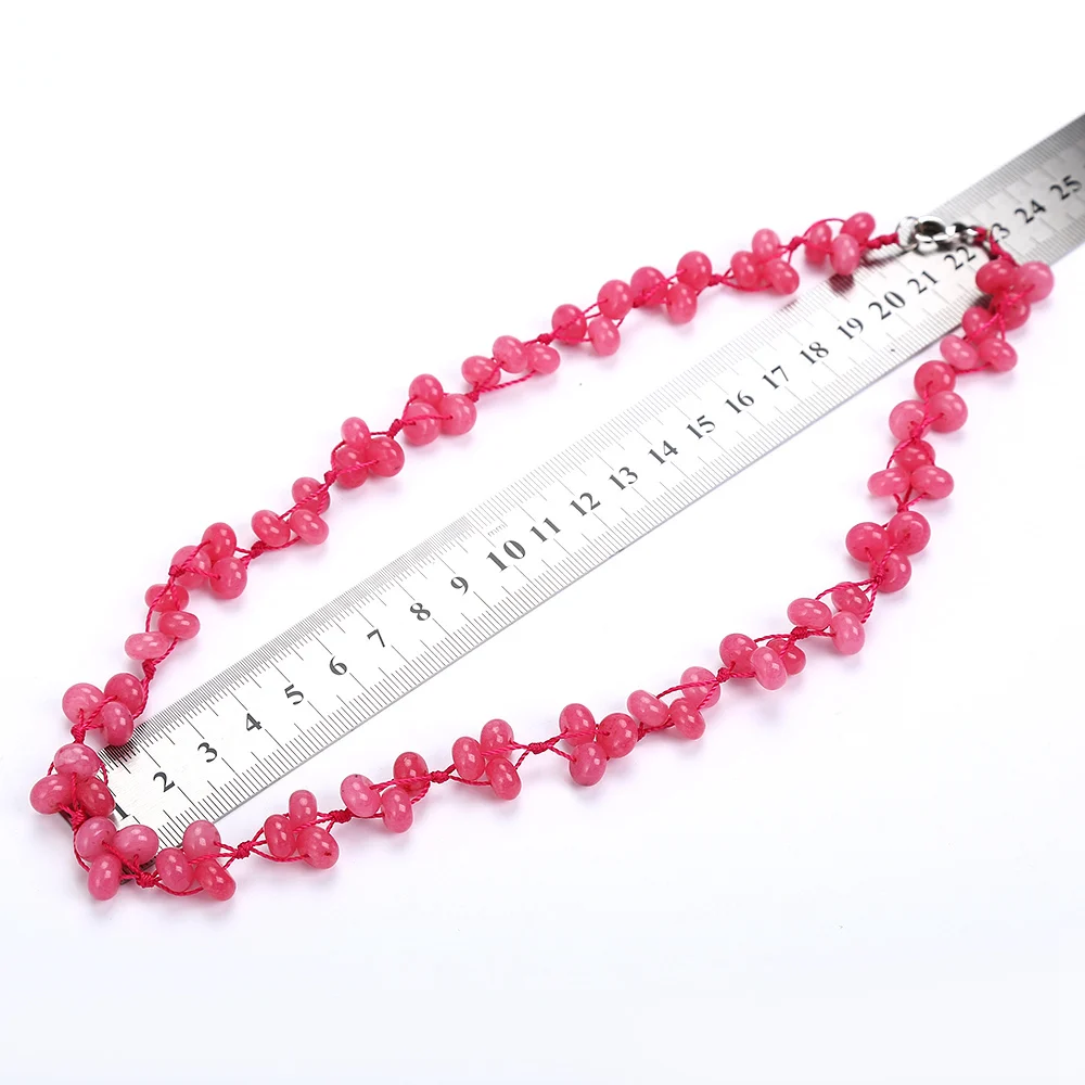 Yumten Chalcedony плетеное ожерелье из натурального камня с розовыми кристаллами бисера