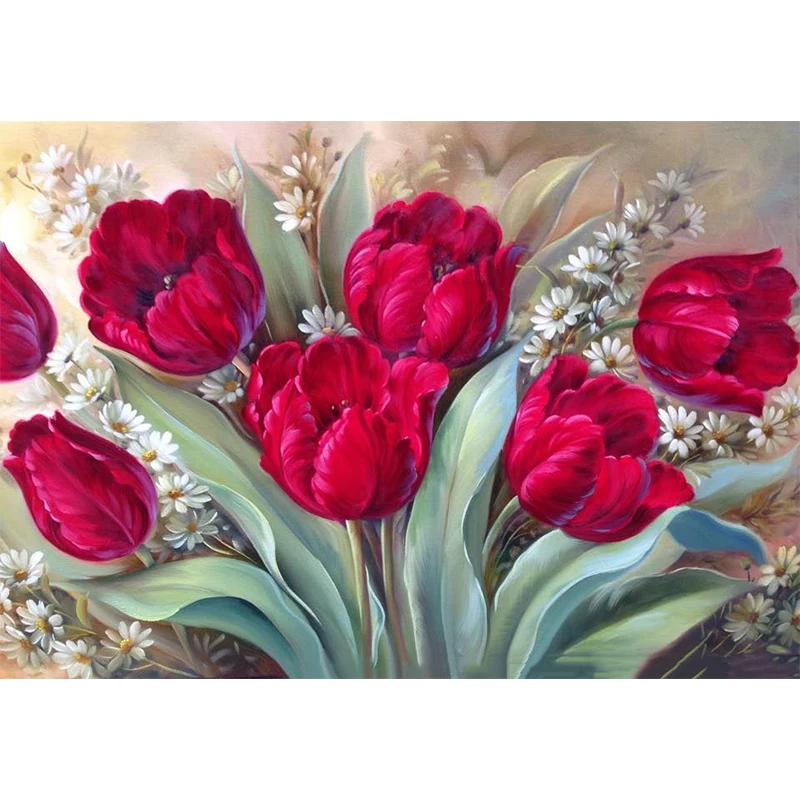 

DIY diamond embroidery flower, 5D diamond painting, cross stitch, 3D, diamond mosaic, red tulips, crafts, Christmas, gifts