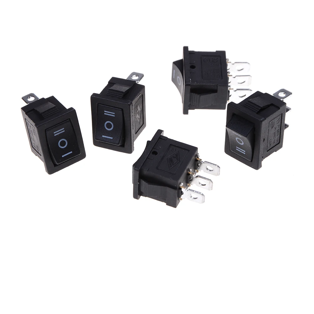 

5PCS/lot SPDT On/Off/On Mini Black 3 Pin Boat Rocker Switch AC 6A/250V 10A/125V