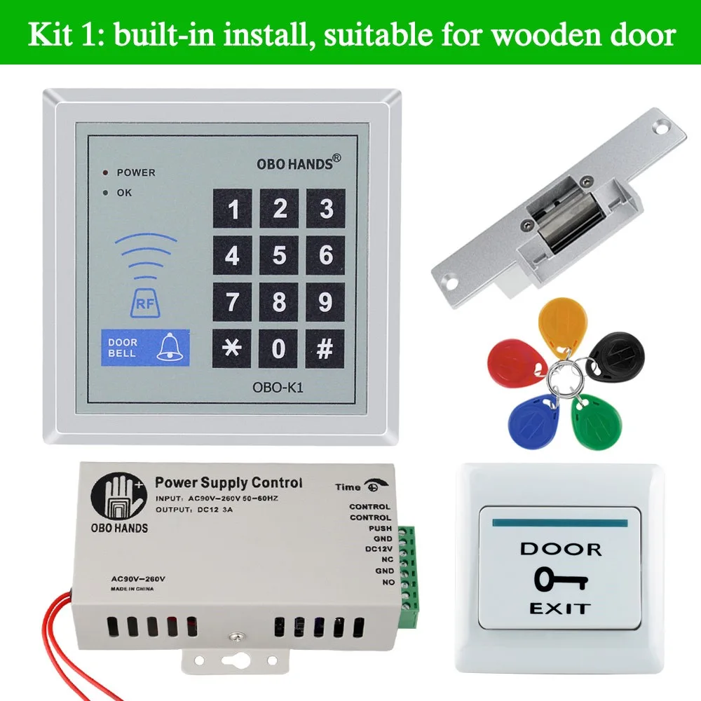 OBOK1-Kit1 RFID система контроля допуска к двери комплект частота 125 кГц Wiegand 26 клавиатура+ Электрический магнитный/Стрик/Болт замок с 5 шт. ключевые бирки - Цвет: OBOK1-Kit1