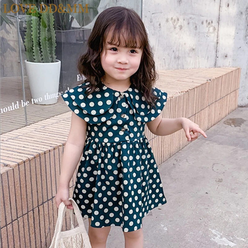 LOVE DD&ampMM Girls Dresses 2022 Summer New Children's Wear Sweet Simple Lotus Leaf Polka Dot Double Doll Collar Vest Dress | Детская
