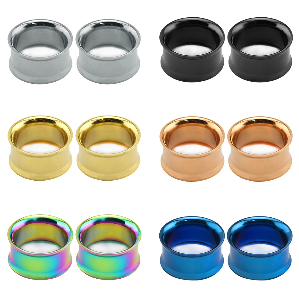 2Pcs Unisex Fashion Stainless Steel No Screw Double Flare Ear Plug 3-25mm Gauge Tunnel Body Piercing Jewelry Hollow Expander | Украшения и