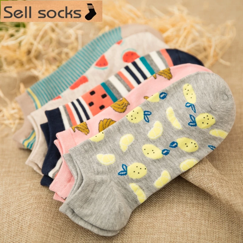 Женские носки башмачки с фруктами и бананами повседневные хлопковые до